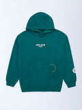 Y&F Kids Teal Text Printed Cotton Hoodie
