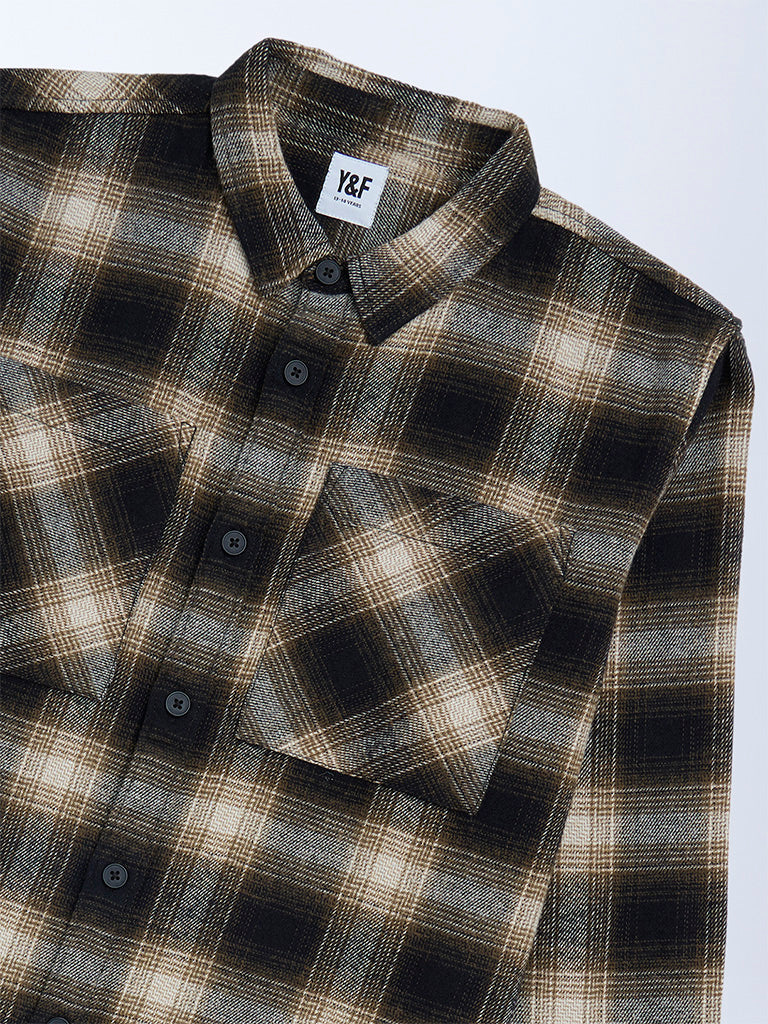 Y&F Kids Black Flannel Checks Design Cotton Shirt