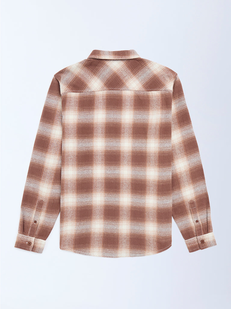 Y&F Kids Brown Checkered Cotton Shirt