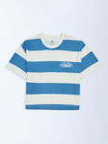 Y&F Kids Blue Striped Cotton T-Shirt