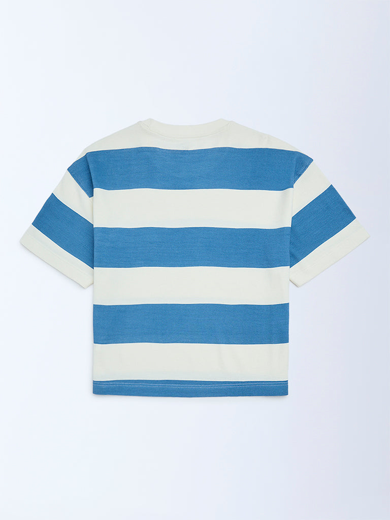 Y&F Kids Blue Striped Cotton T-Shirt