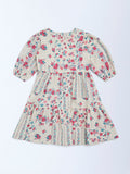 Utsa Kids Off-White Floral Cotton-Blend Tiered Dress - (2-8 yrs)