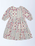 Utsa Kids Off-White Floral Cotton-Blend Tiered Dress - (8-14 yrs)