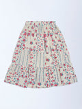 Utsa Kids Off-White Floral Pattern Cotton-Blend Tiered Skirt - (8-14 yrs)