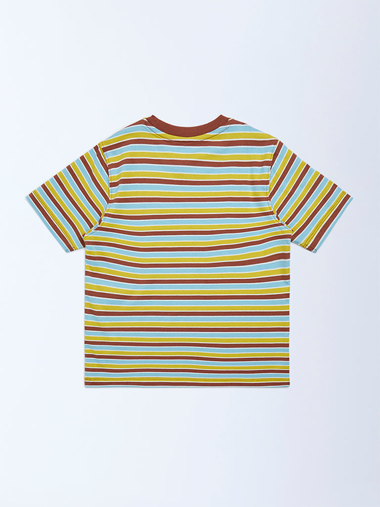 HOP Kids Multicolour Striped Cotton T-Shirt
