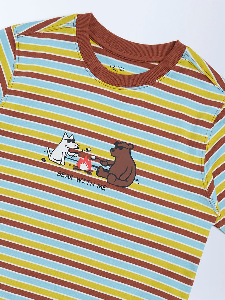 HOP Kids Multicolour Striped Cotton T-Shirt