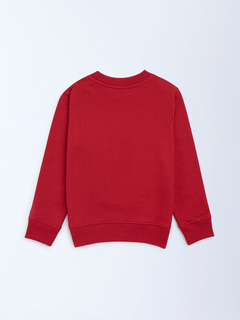 HOP Kids Red Truck Printed Cotton-Blend Sweatshirt