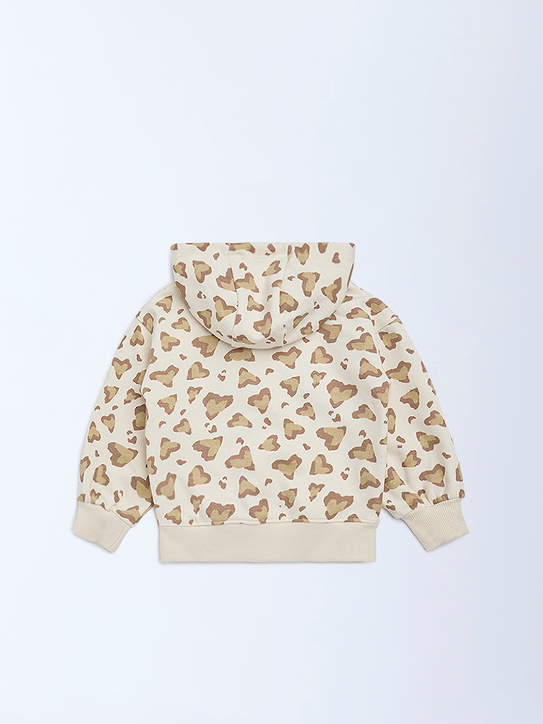 HOP Kids Beige Printed Cotton-Blend Hoodie