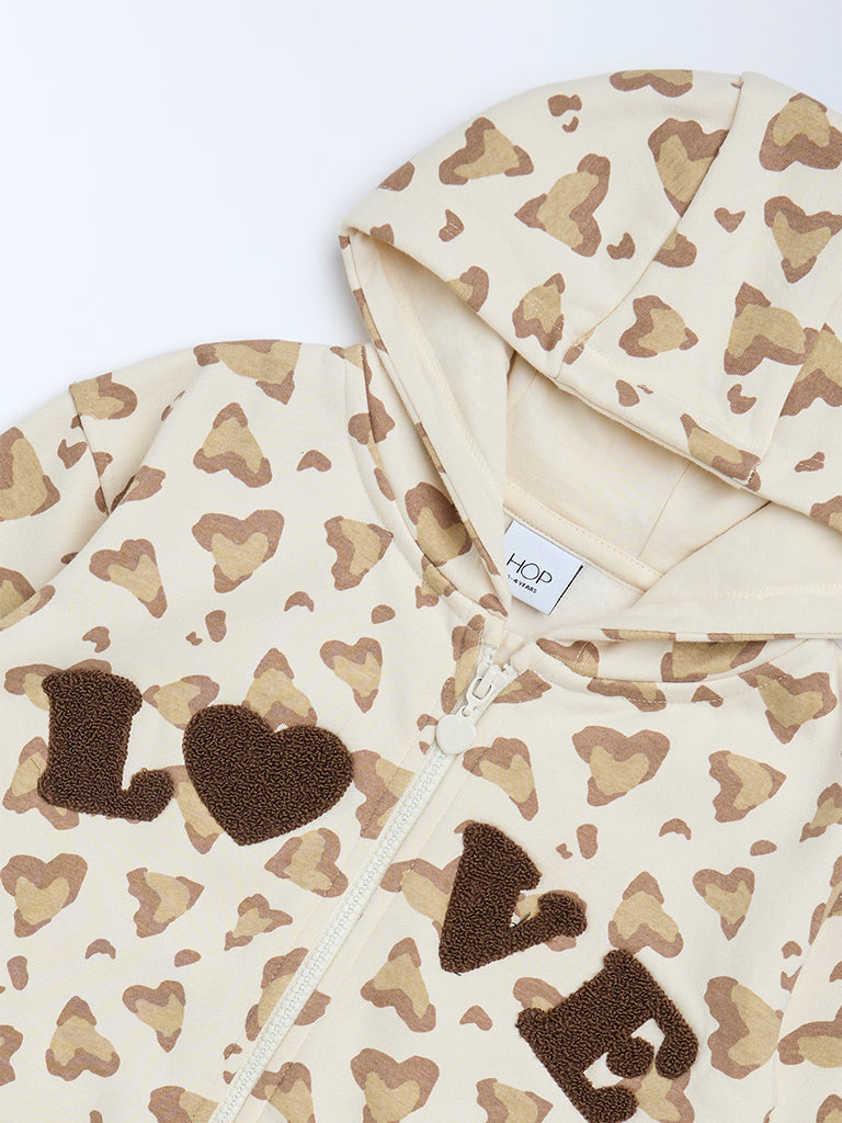 HOP Kids Beige Printed Cotton-Blend Hoodie