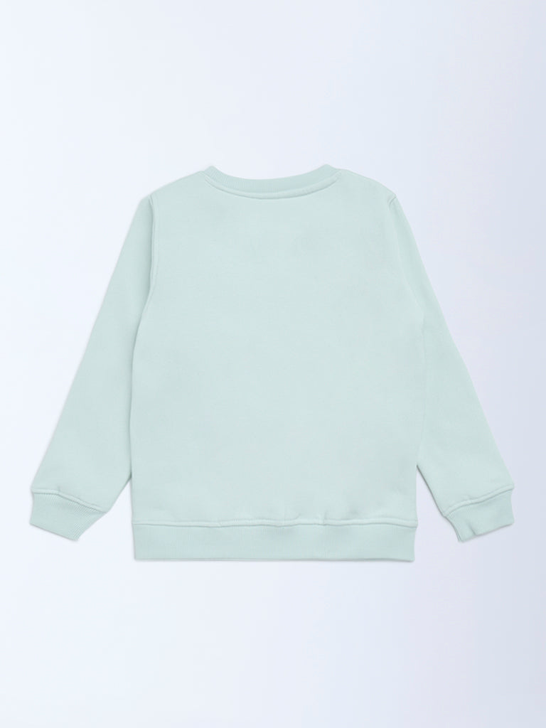 HOP Kids Mint Green Embellished Cotton-Blend Sweatshirt