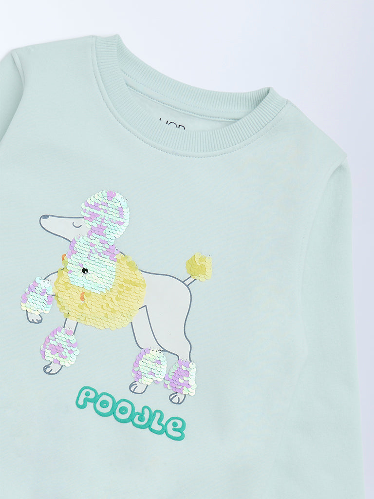 HOP Kids Mint Green Embellished Cotton-Blend Sweatshirt