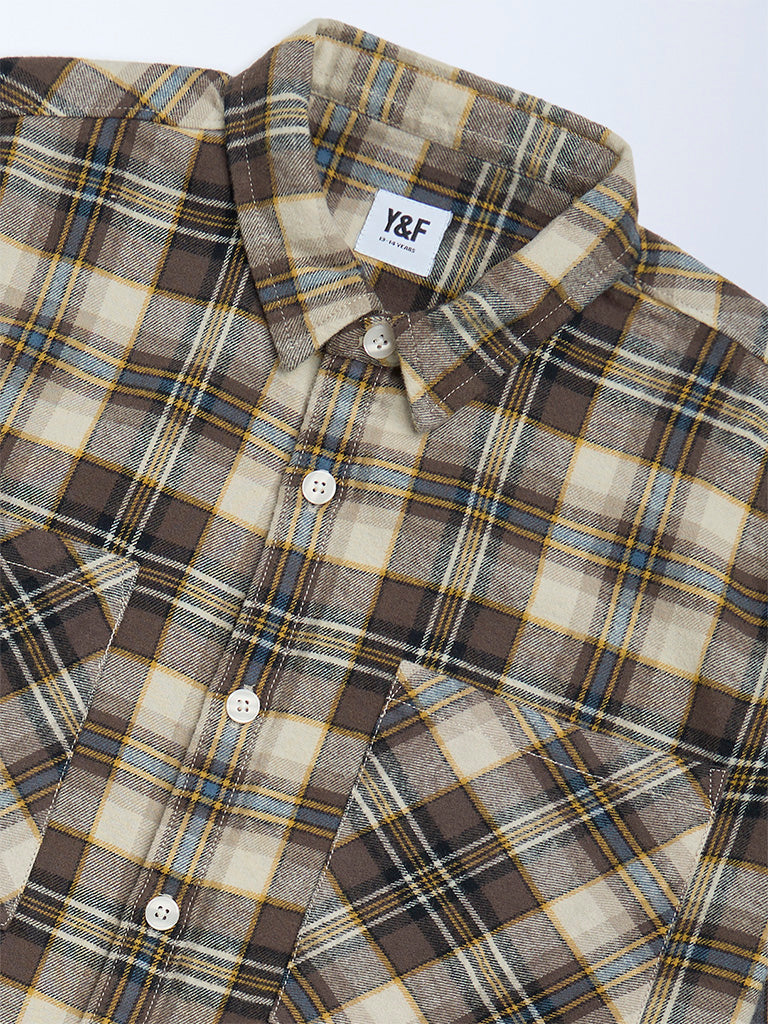 Y&F Kids Brown Checkered Cotton Shirt