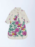 Utsa Kids Off-White Floral Cotton-Blend Tunic - (2-8yrs)
