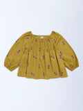 Utsa Kids Mustard Floral Cotton-Blend Top - (8-14 years)