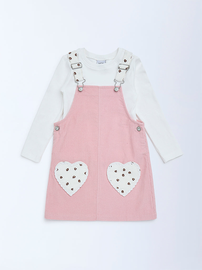 HOP Kids Pink Corduroy Pinafore with T-Shirt Set