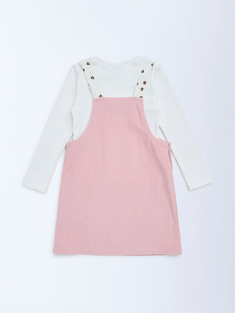 HOP Kids Pink Corduroy Pinafore with T-Shirt Set