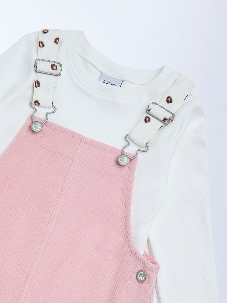 HOP Kids Pink Corduroy Pinafore with T-Shirt Set