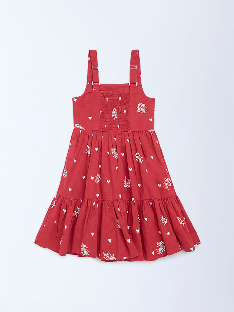 Utsa Kids Red Printed A-Line Cotton-Blend Dress - (2-8 years)
