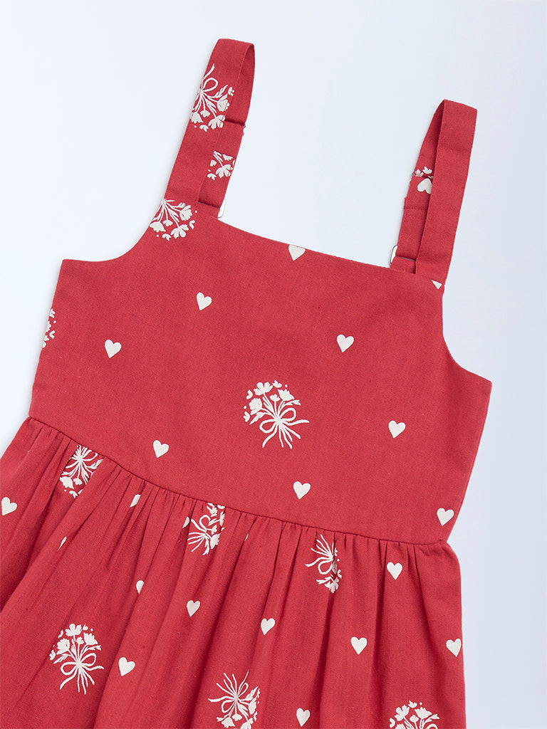 Utsa Kids Red Printed A-Line Cotton-Blend Dress - (2-8 years)