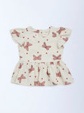 Utsa Kids Off-White Printed Cotton-Blend Top - (2-8 years)
