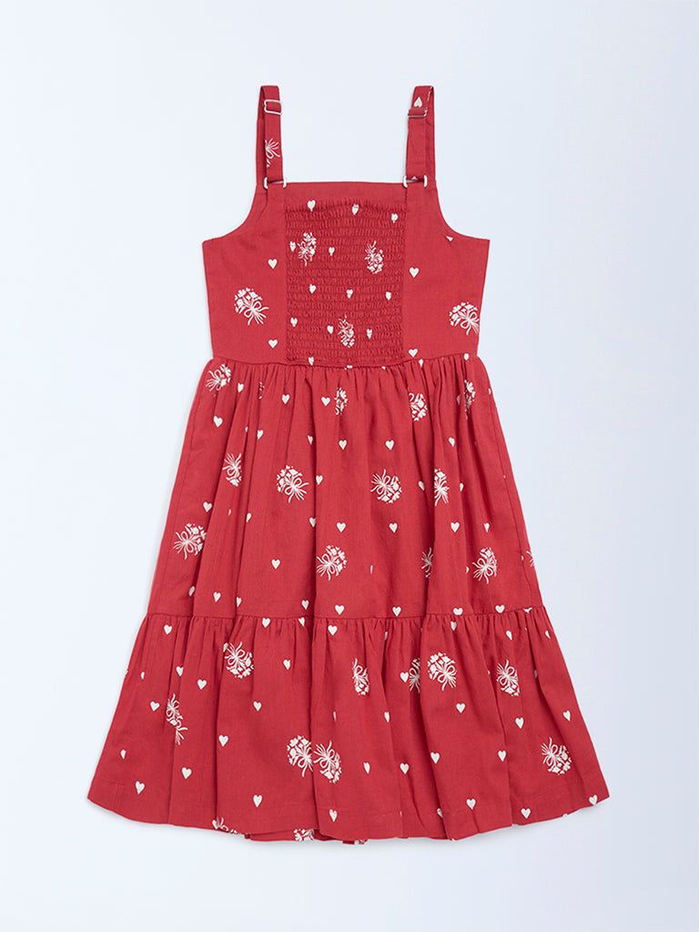 Utsa Kids Red Printed A-Line Cotton-Blend Dress - (8-14 years)