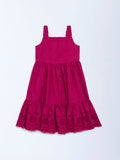 Utsa Kids Magenta Schiffli Tiered Cotton Dress (2-8 years)