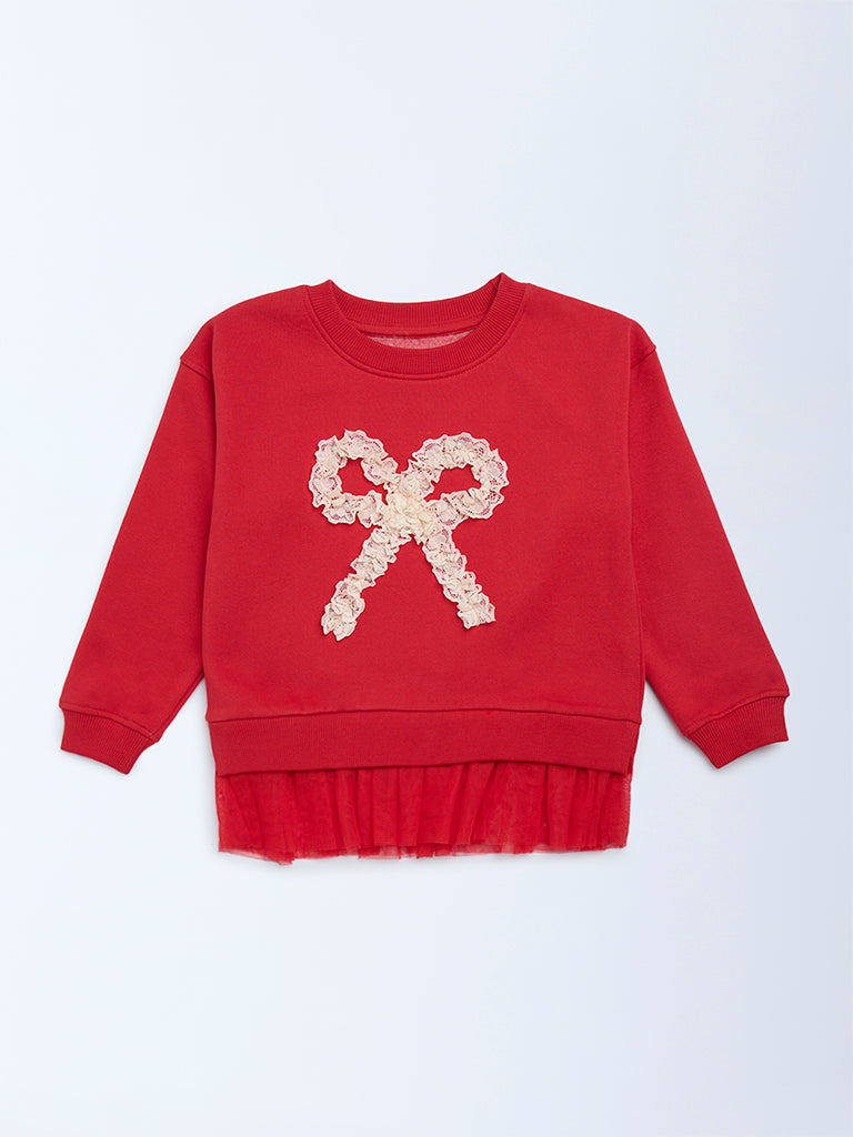 HOP Kids Red Bow Design Cotton-Blend Sweatshirt