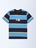 Y&F Kids Blue Colour-Blocked Cotton T-Shirt