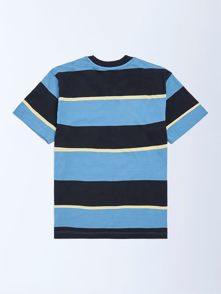 Y&F Kids Blue Colour-Blocked Cotton T-Shirt