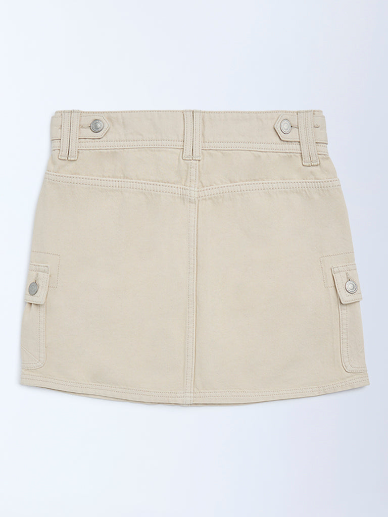 Y&F Kids Beige High-Rise Denim Skirt