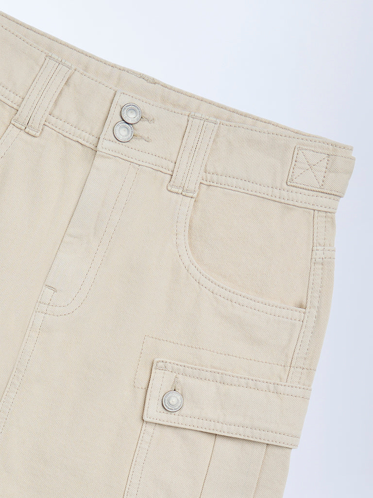 Y&F Kids Beige High-Rise Denim Skirt