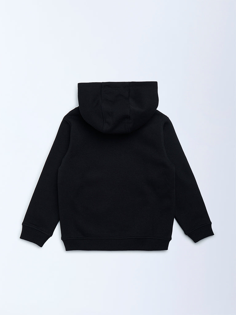 HOP Kids Black Printed Cotton-Blend Hoodie