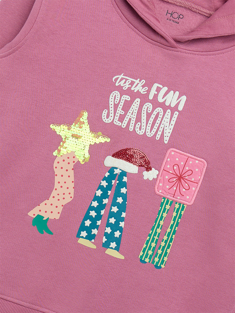 HOP Kids Dusty Rose Christmas-Themed Cotton-Blend Hoodie
