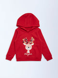 HOP Kids Red Reindeer Design Cotton-Blend Hoodie