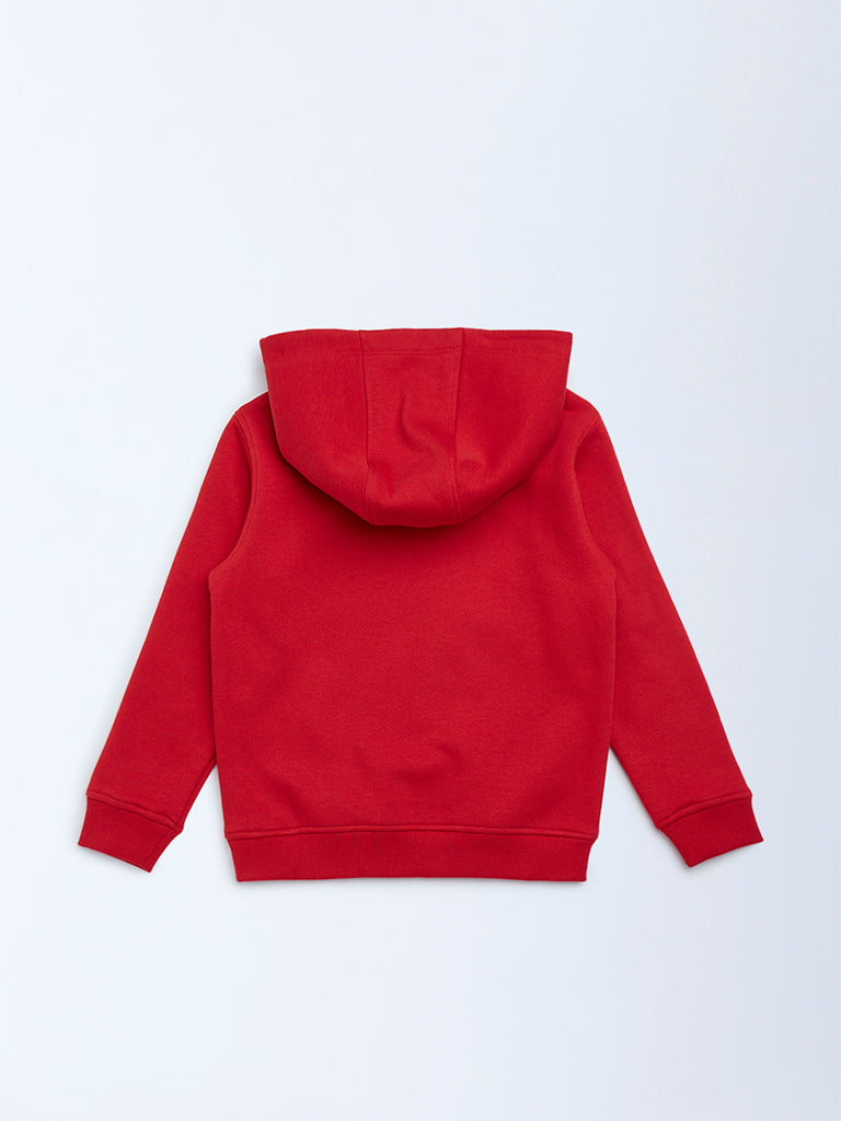 HOP Kids Red Reindeer Design Cotton-Blend Hoodie