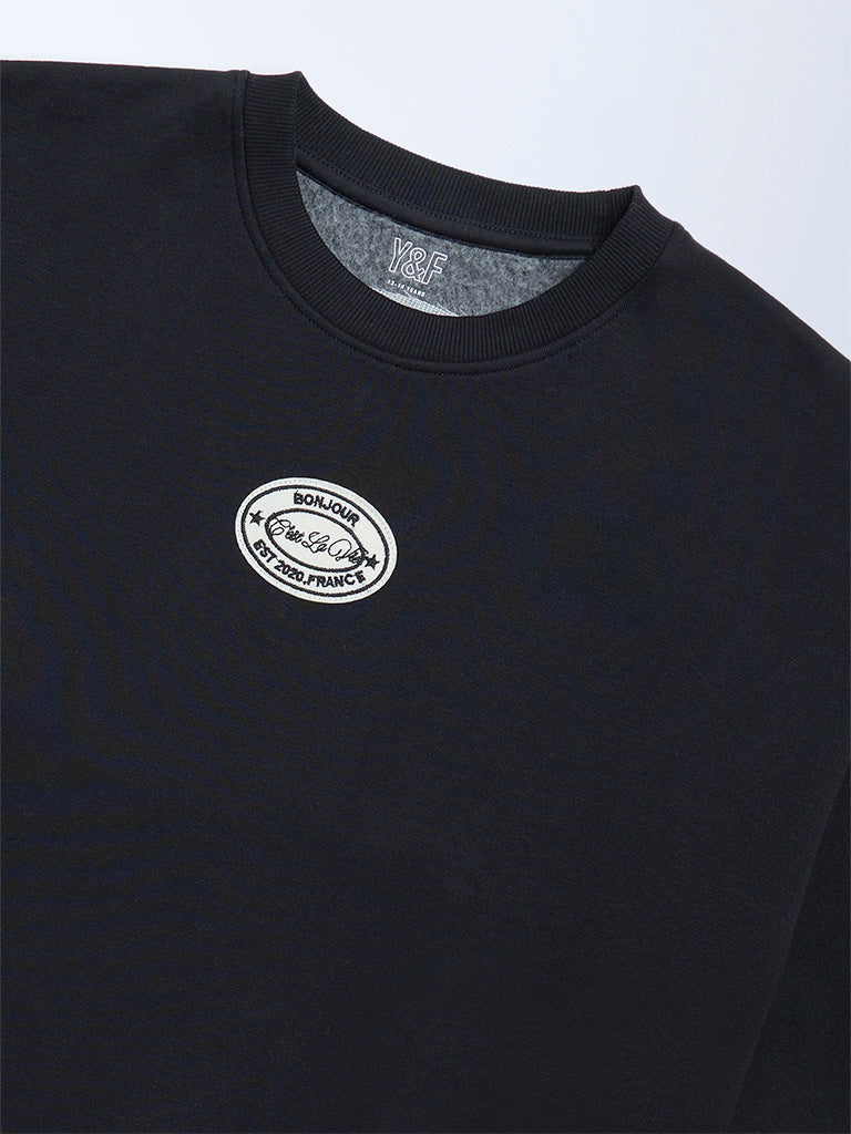 Y&F Kids Black Text Design Cotton-Blend Sweatshirt