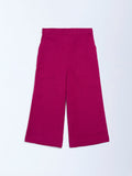 Utsa Kids Magenta Solid Cotton-Blend Pants (2-8 years)