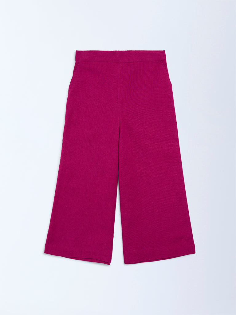 Utsa Kids Magenta Solid Cotton-Blend Pants (2-8 years)