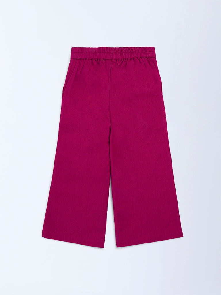 Utsa Kids Magenta Solid Cotton-Blend Pants (2-8 years)
