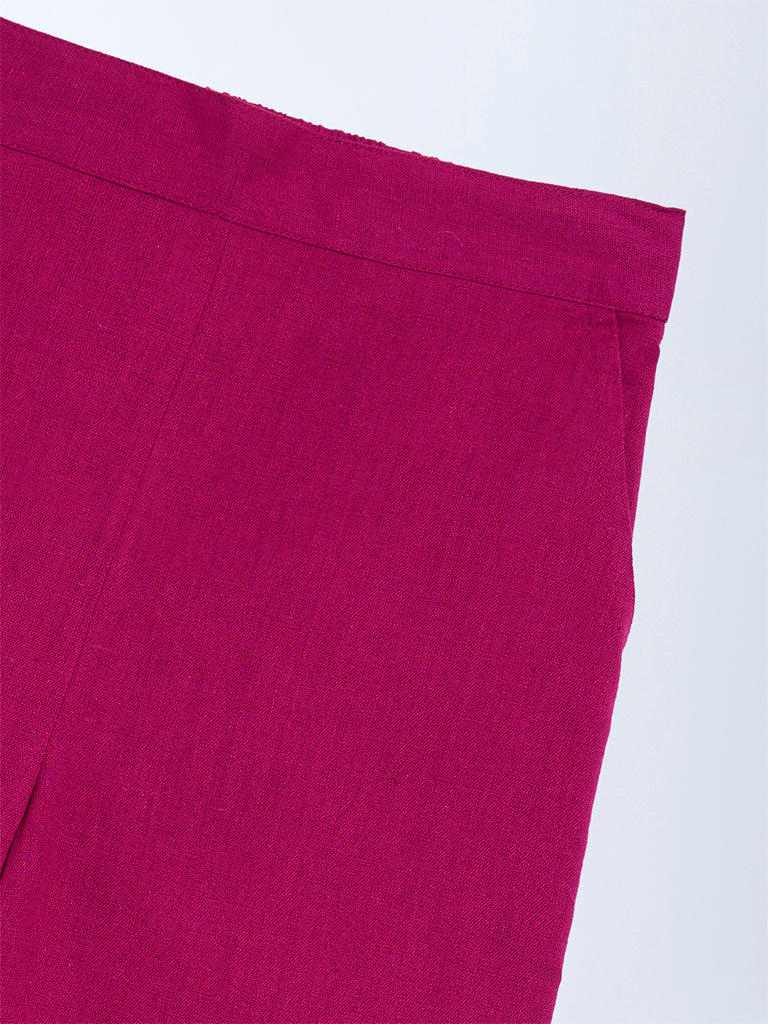Utsa Kids Magenta Solid Cotton-Blend Pants (2-8 years)