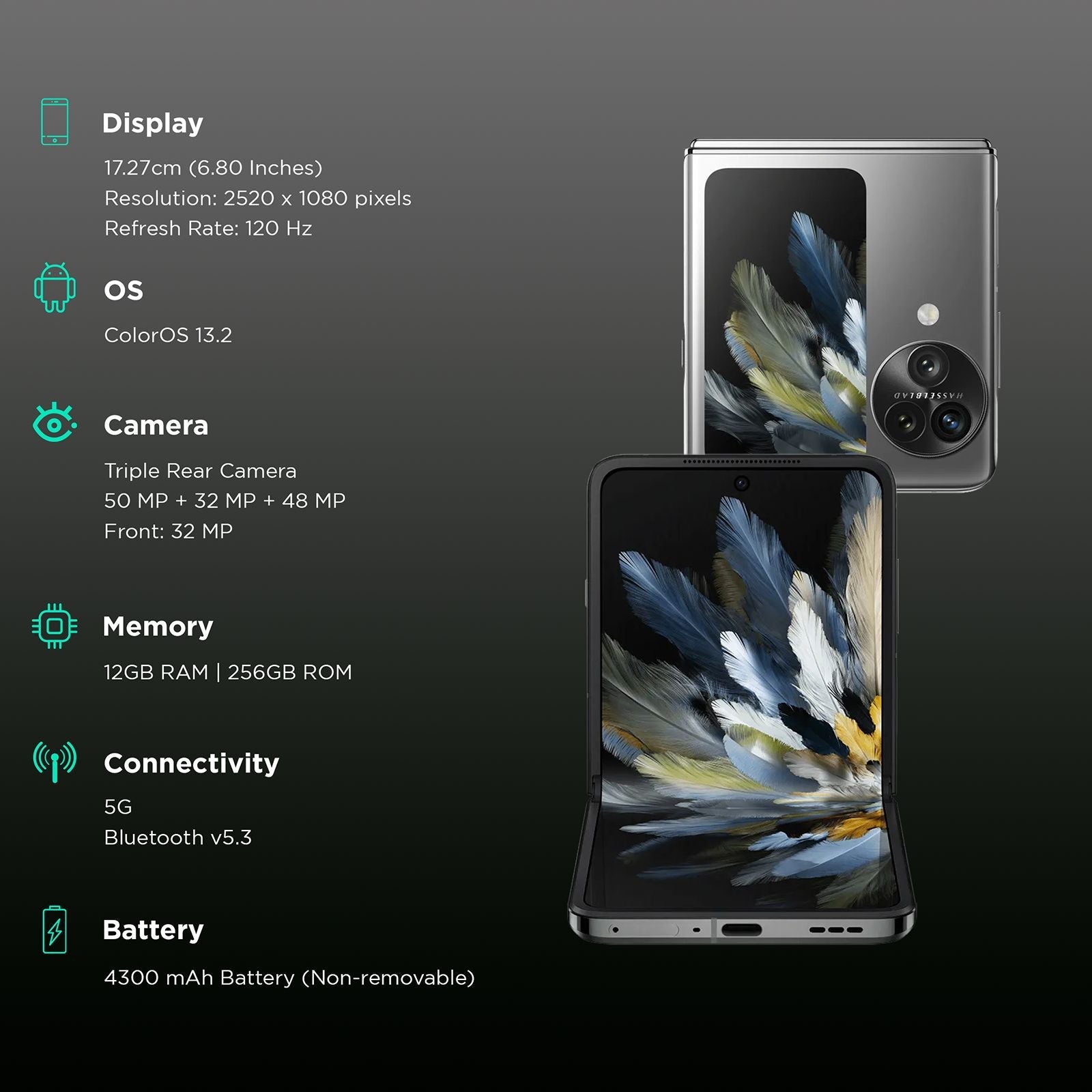 oppo Find N3 Flip 5G (12GB RAM, 256GB, Sleek Black)