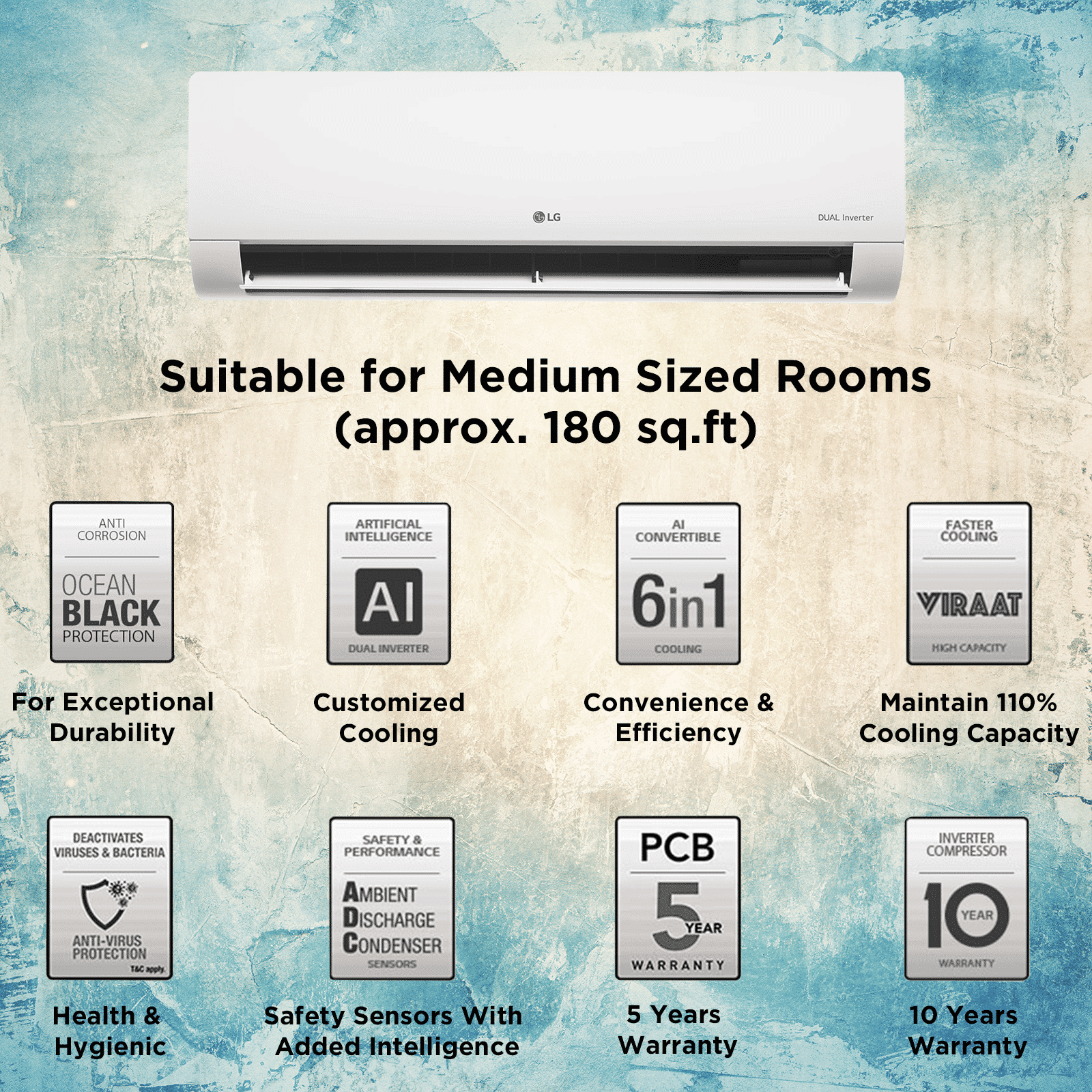 LG TS 6 in 1 Convertible 1.5 Ton 5 Star Dual Inverter Split AC with AI Technology (Copper Condenser, TS-Q19ANZE.AMLG)