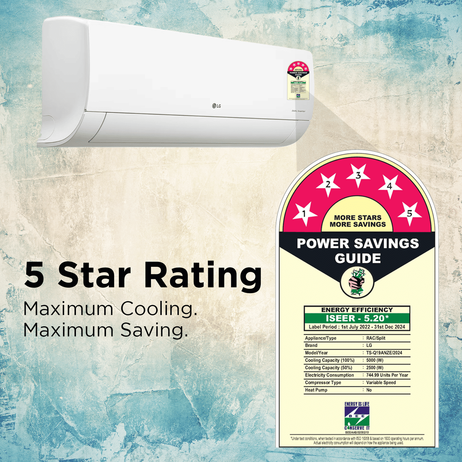 LG TS 6 in 1 Convertible 1.5 Ton 5 Star Dual Inverter Split AC with AI Technology (Copper Condenser, TS-Q19ANZE.AMLG)