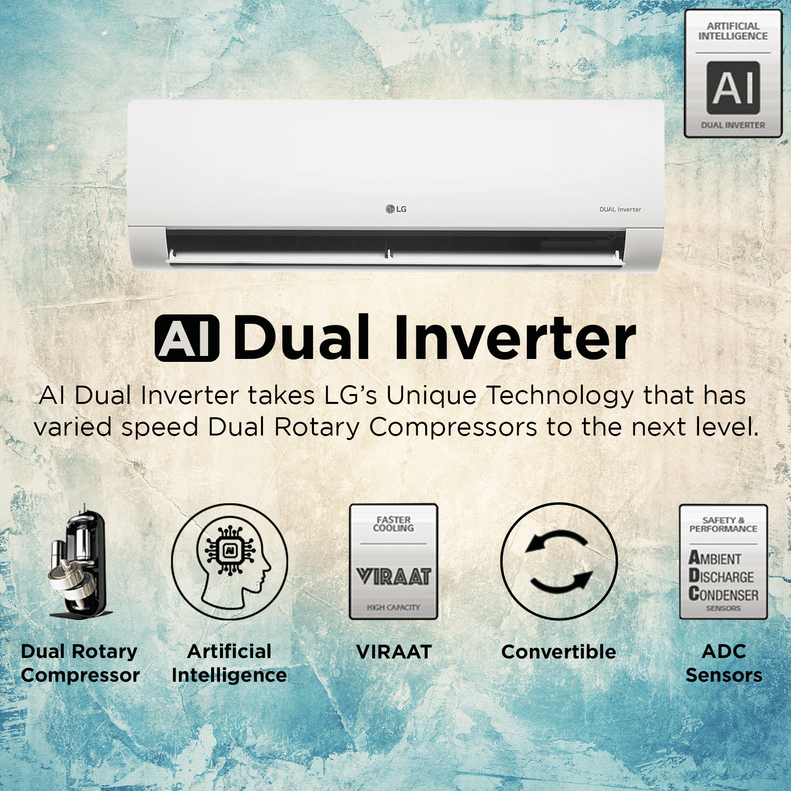 LG TS 6 in 1 Convertible 1.5 Ton 5 Star Dual Inverter Split AC with AI Technology (Copper Condenser, TS-Q19ANZE.AMLG)