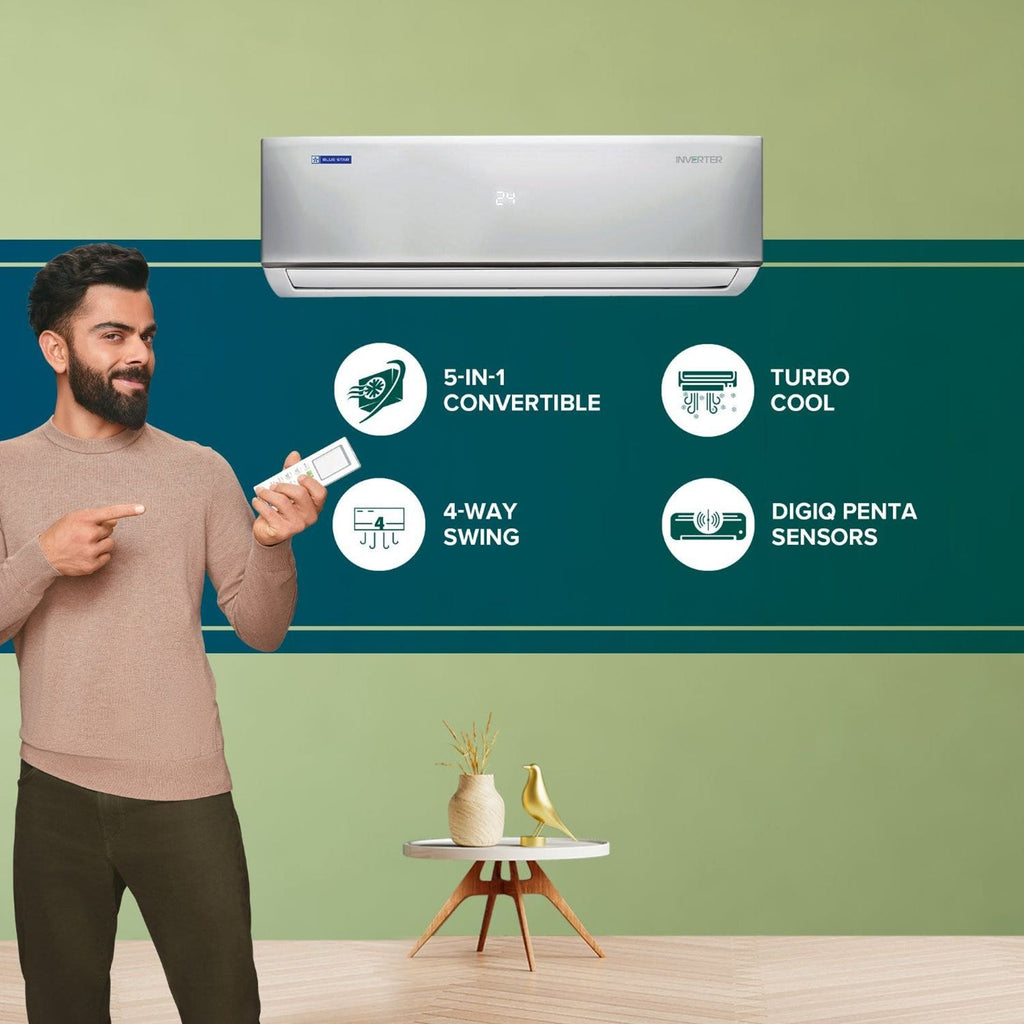 Blue Star D Series 5 in 1 Convertible 2 Ton 5 Star Inverter Split AC with DigiQ Penta Sensor (Copper Condenser, IC524DNUR)
