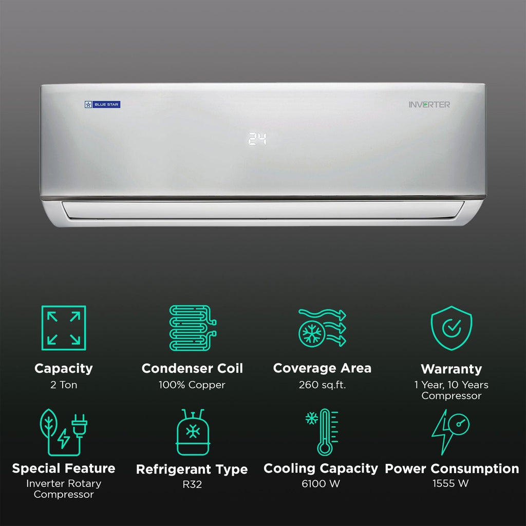 Blue Star D Series 5 in 1 Convertible 2 Ton 5 Star Inverter Split AC with DigiQ Penta Sensor (Copper Condenser, IC524DNUR)