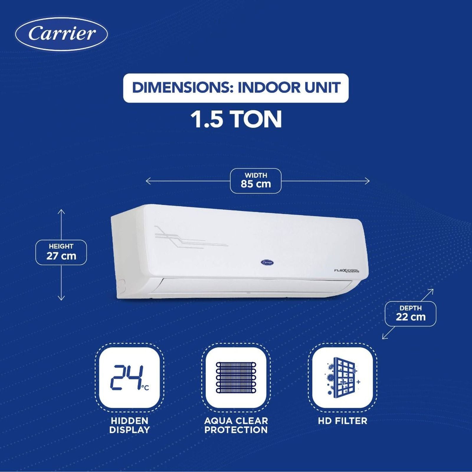 Carrier Ester Neo Plus Exi 6 in 1 Convertible 1.5 Ton 3 Star Inverter Split AC with Auto Cleanser (Copper Condenser, CAI18ER3R34F0)