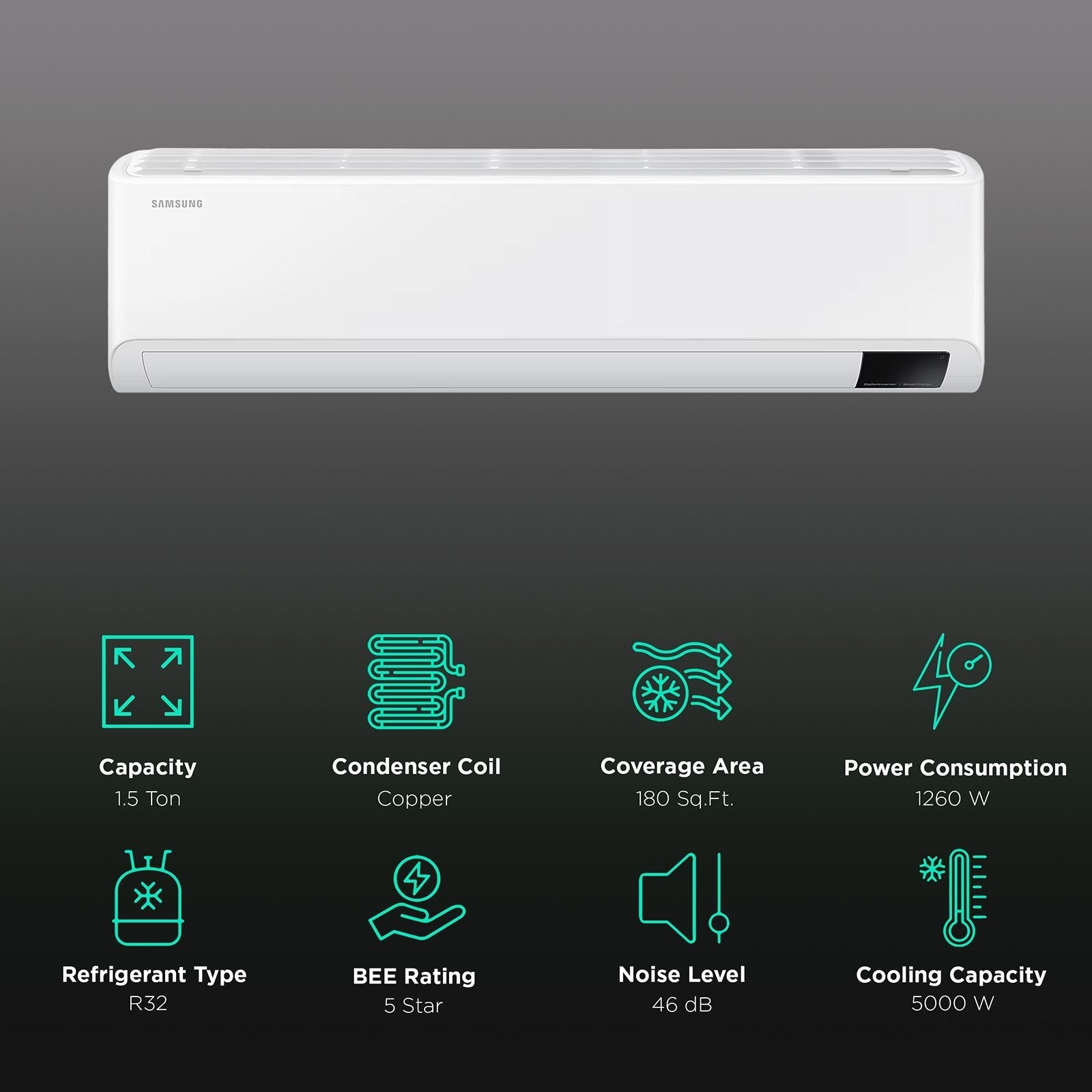 SAMSUNG 5 in 1 Convertible 1.5 Ton 5 Star Inverter Split Smart AC with AI Auto Cooling ( Copper Condenser, AR18CY5YAWK)