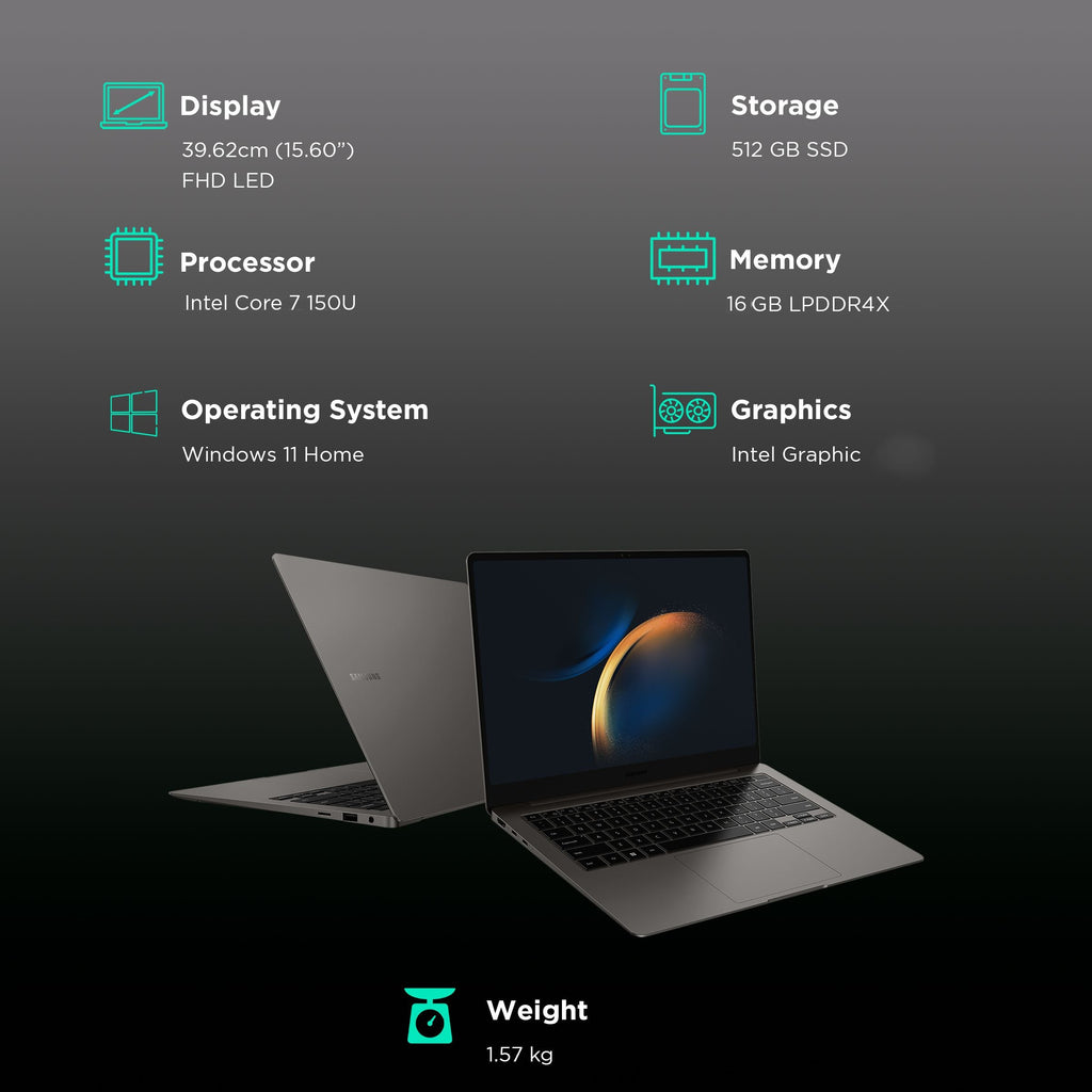 SAMSUNG Galaxy Book4 Intel Core 7 Thin & Light Laptop (16GB, 512GB SSD, Windows 11 Home, 15.6 inch Full HD LED Display, MS Office 2021, Gray, 1.55 KG)