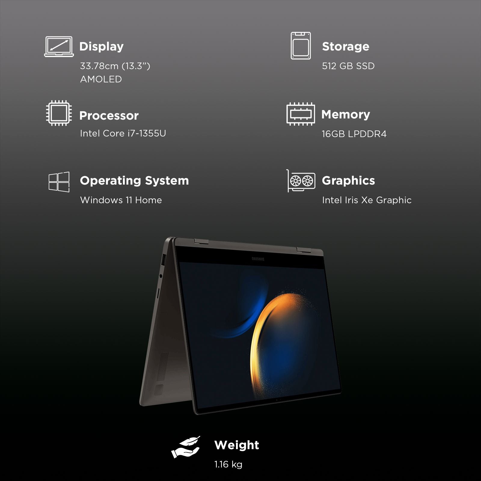 SAMSUNG Galaxy Book3 360 Intel Core i7 13th Gen 2-in-1 Laptop
